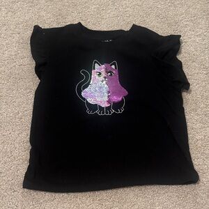 Black Sequin Cat Kids T-Shirt